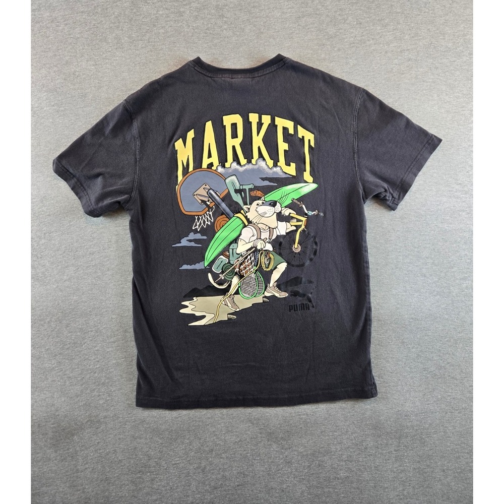 Puma x Market T‎ Shirt Mens Small Charcoal Graphic Collabo Tee Streetwear